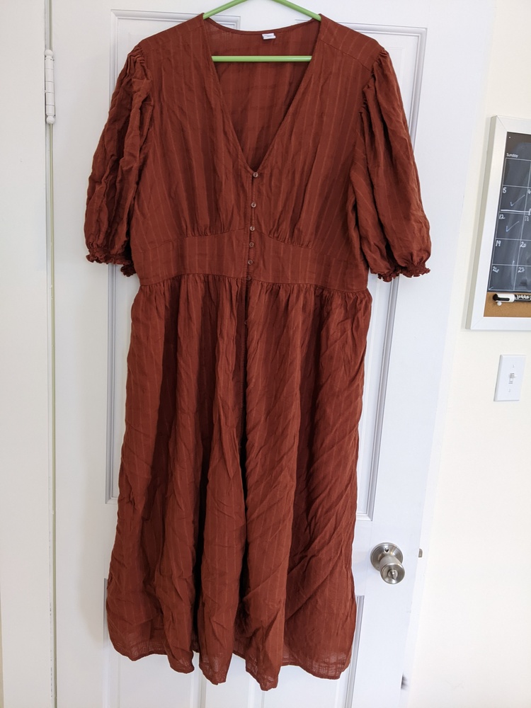 Fit and Flare Puff-Sleeve Dobby Midi Dress